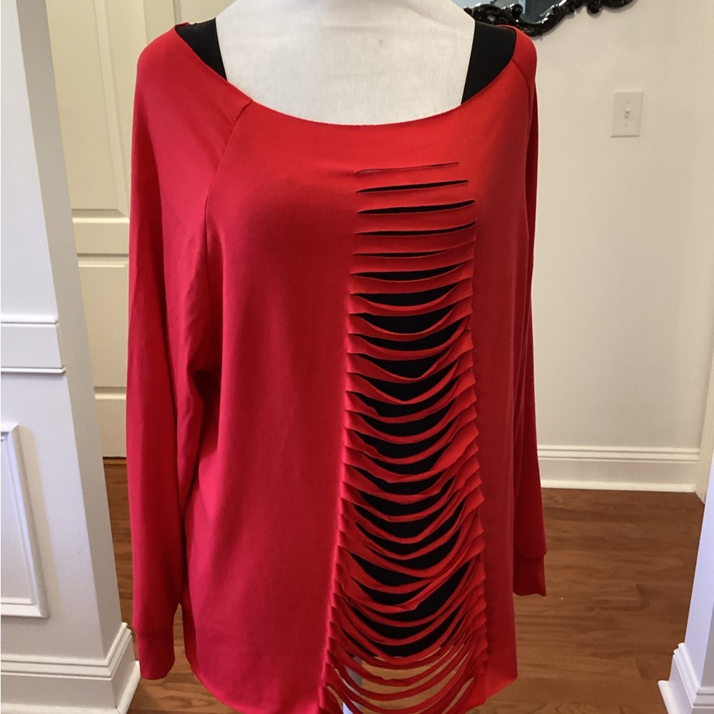 Sexy Ripped Asymmetrical Neck Long Sleeve Top